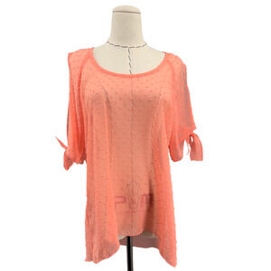 Ivy Jane Swiss Dot Sheer Peach Blouse Cold Shoulder Bow Tied‎ Womens Small